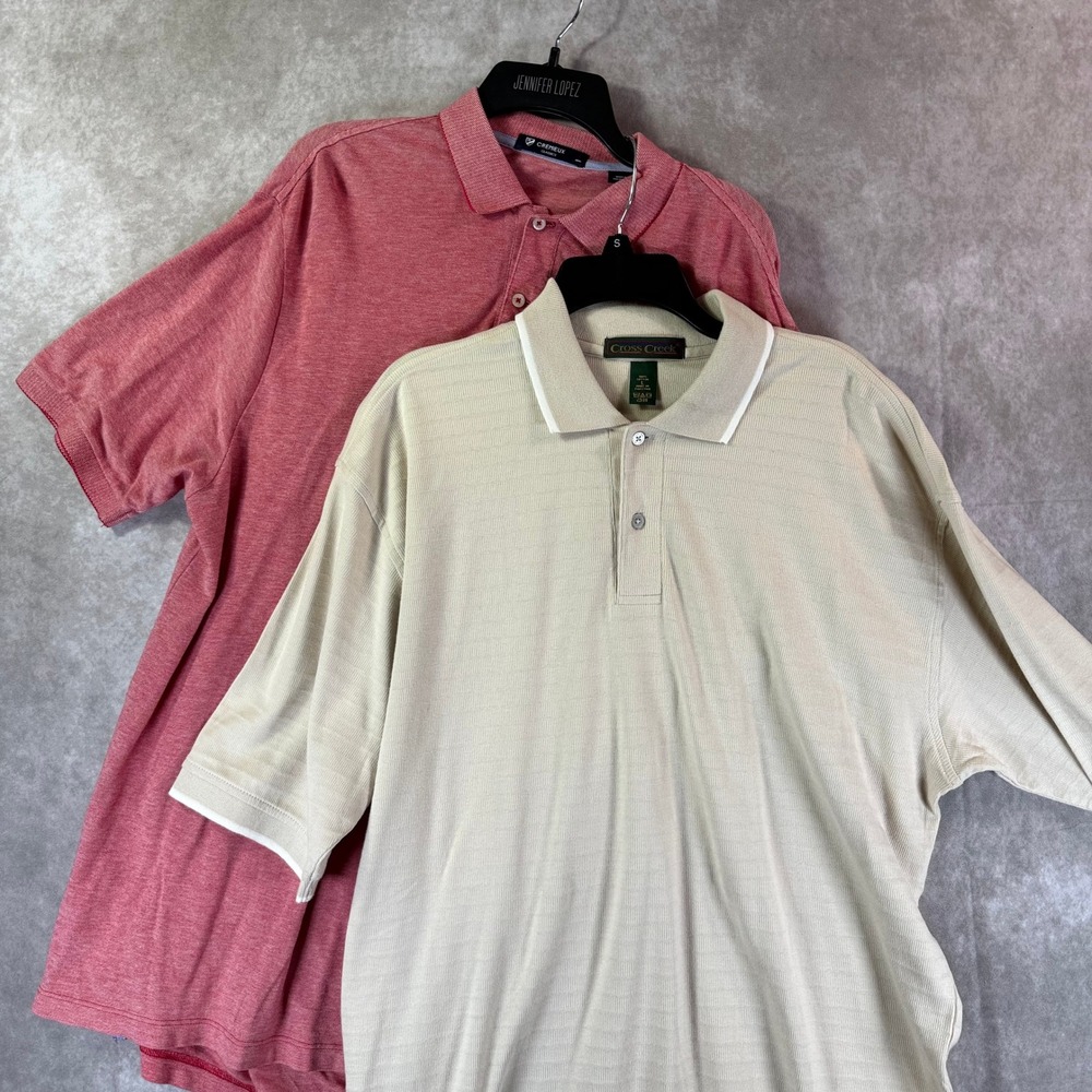Cremieux Cross Creek Polo Shirt Mens L Red Tan Solid Textured Bundle 2pc